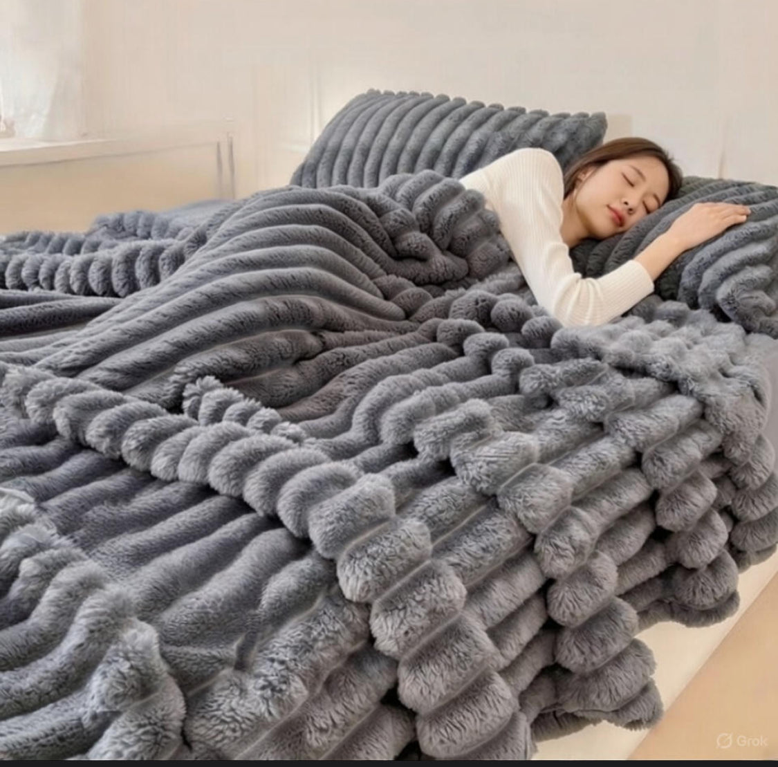 Couverture en Fausse Fourrure Rayée Ultra-Douce