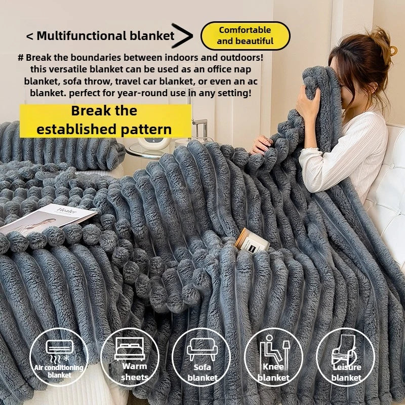 Couverture en Fausse Fourrure Rayée Ultra-Douce